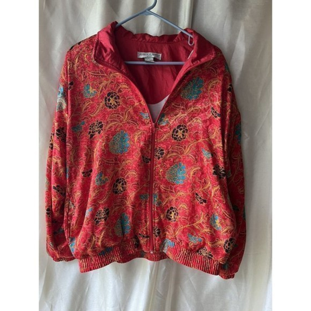 80s VTG‎ Amanda Smith Sport Red Teal Black Gold Lined Nylon Windbreaker Pads *